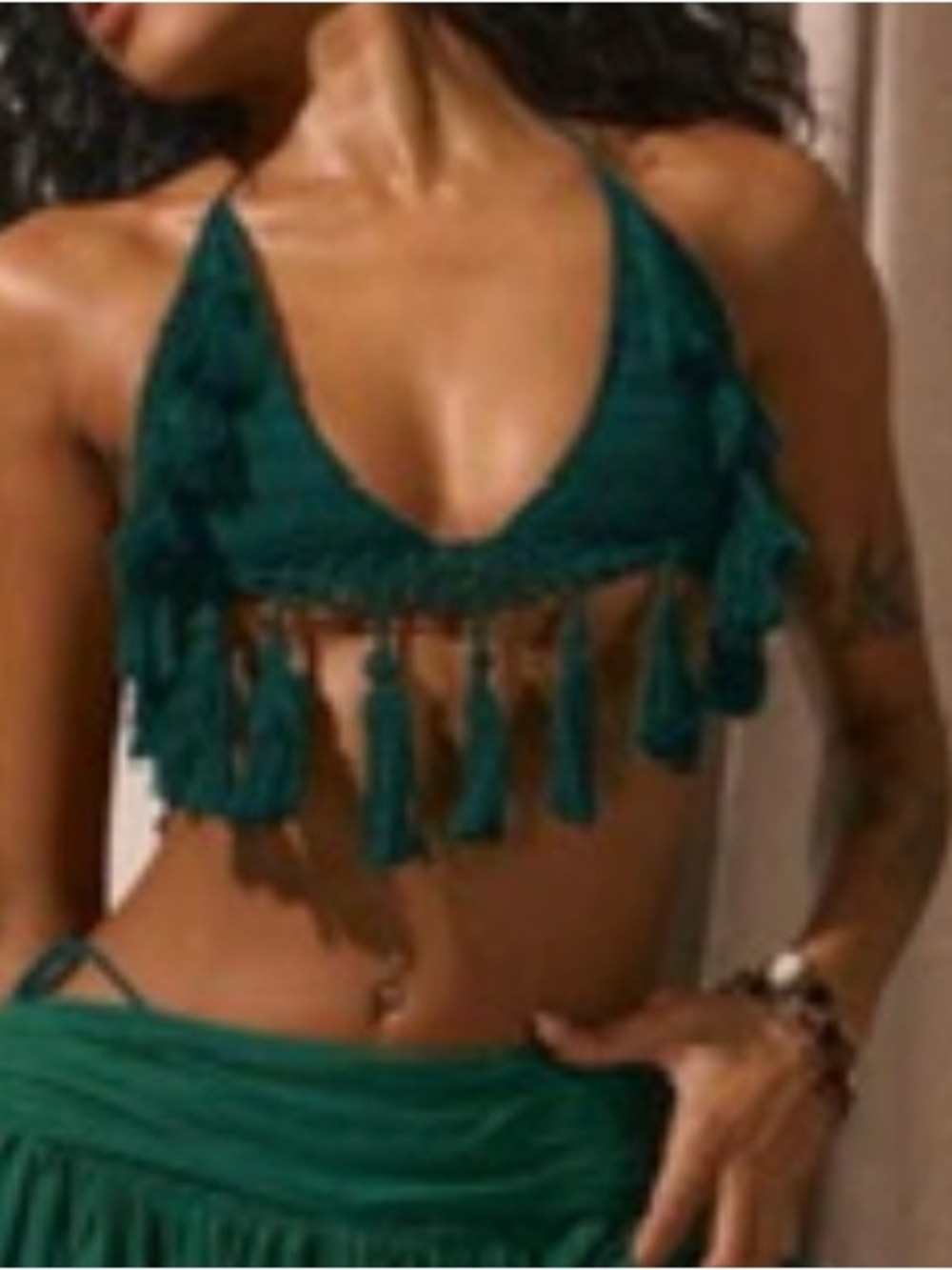 SHEIN Teal Tassel Crochet Crop Top